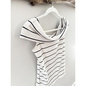 A New Day Cream and Black Striped Off-Shoulder Ribbed Top